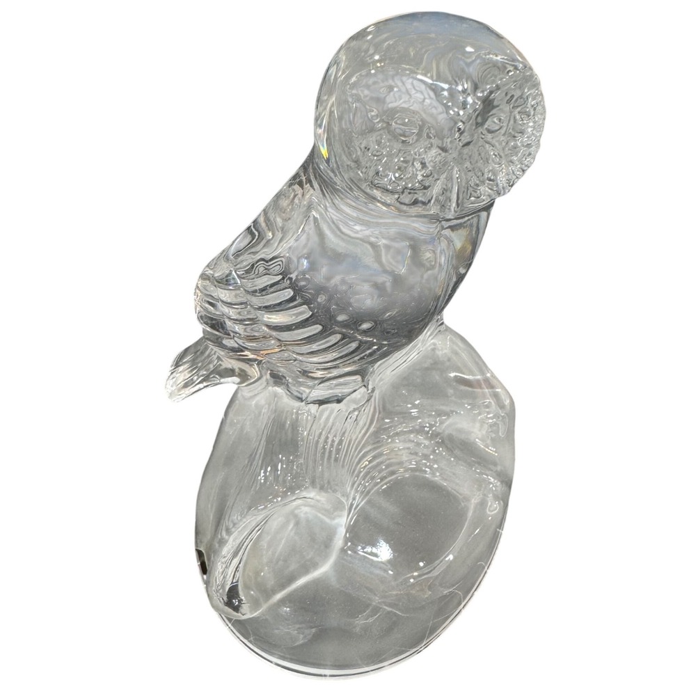 Cristal d'Arques France Lead Crystal Owl Figurine Frosted‎ Glass Base Vintage